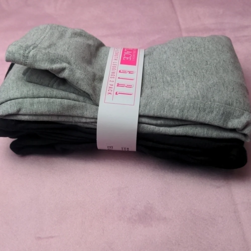 The Children's Place Girls 2 Pack Full Length Leggings in Gray and Black Large